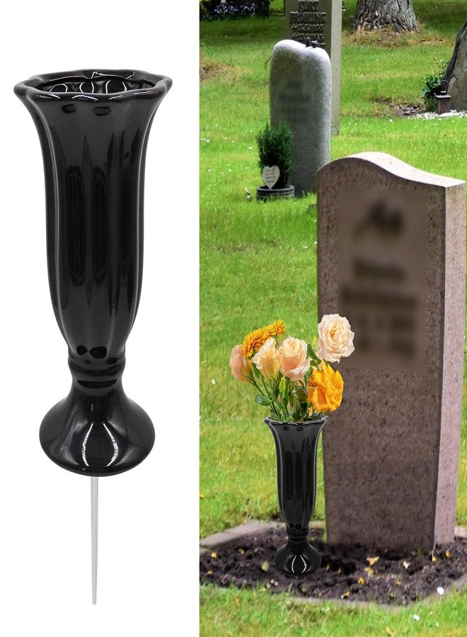 Oooct Cemetery Vase for Grave Decorations With Metal Spike, Ceramics Vase for Memorial Markers, Graveside Decor Sign for Outdoor Yard Lawn - Image 1